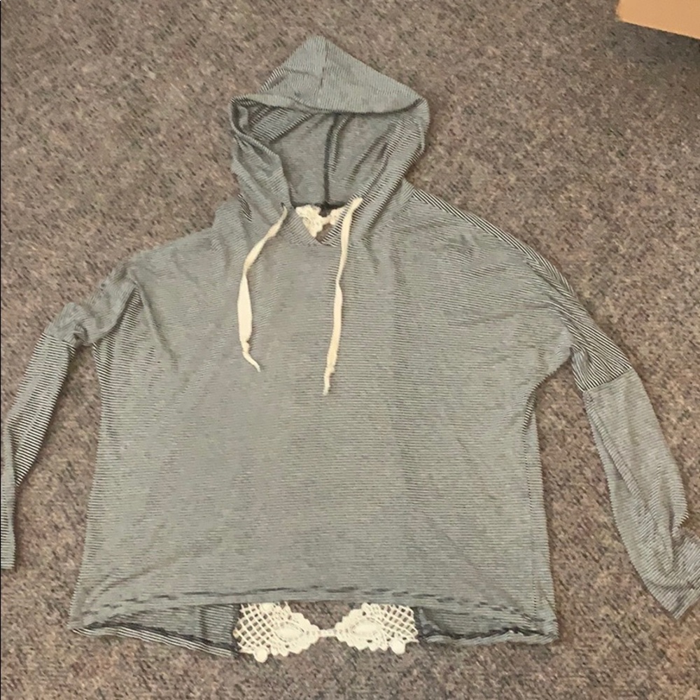 Striped hoodie with cut out crochet back